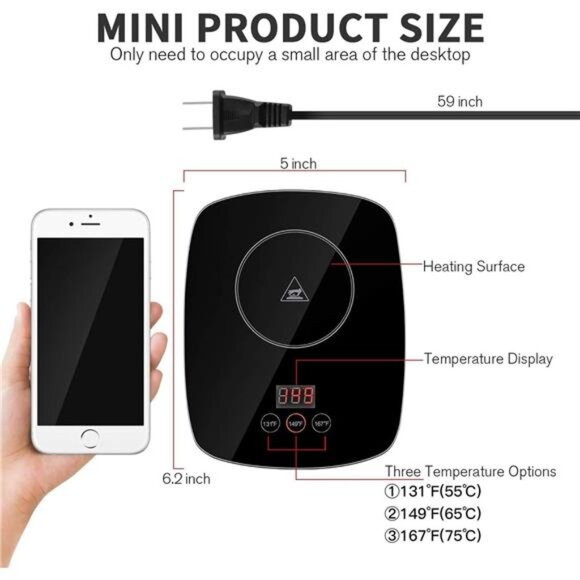 Coffee Mug Warmer for Desk with Heating Function 25Watt Electric Beverage Warmer - Picture 5 of 7
